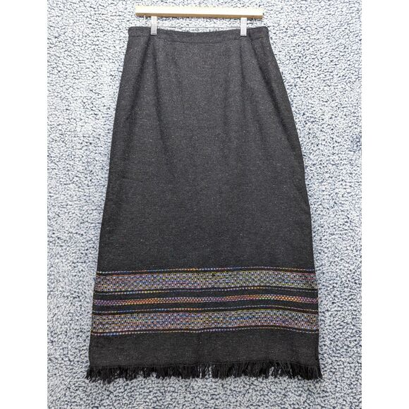 VTG Michele Wool Maxi Skirt Size 12 Lagnlook Cottage Peasant Southwest Fringe - Picture 1 of 13